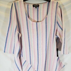 NWT Jones New York Pink Multicolored Tunic Linen Blend And Gold Shimmer Sz 1X